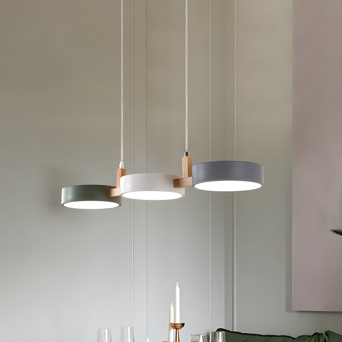 Suspension îlot cuisine LED Scandinave en métal et en bois TELOA