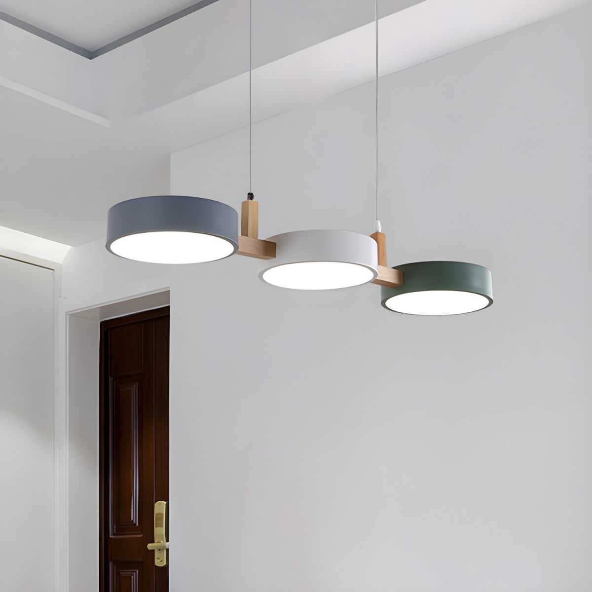 Suspension îlot cuisine LED Scandinave en métal et en bois TELOA