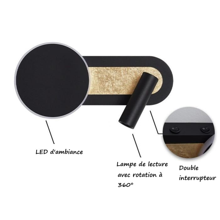 Applique murale liseuse LED design avec double source lumineuse│ CESJKA