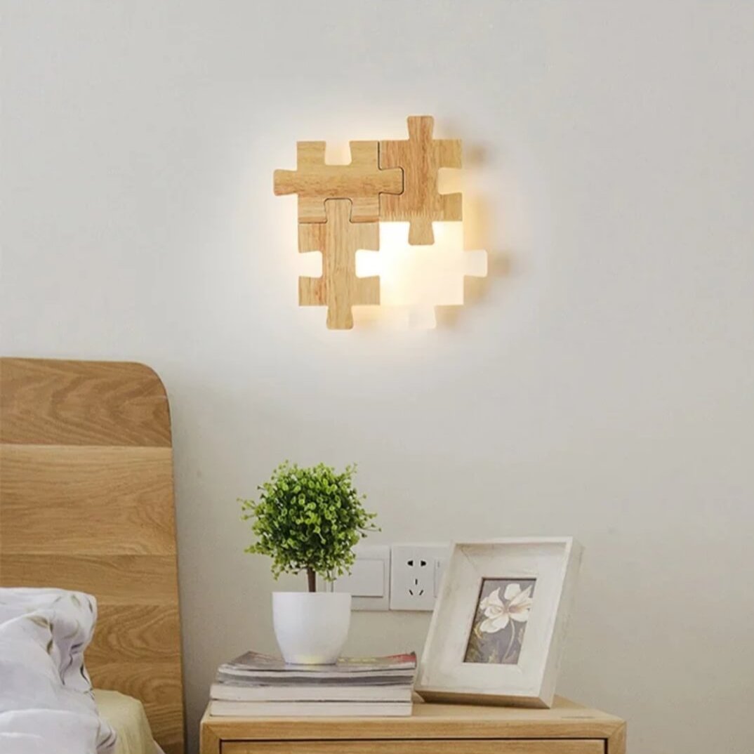 Applique murale LED moderne en bois et acrylique│ PUZZLE