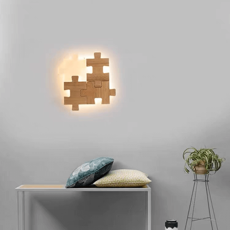 Applique murale LED moderne en bois et acrylique│ PUZZLE