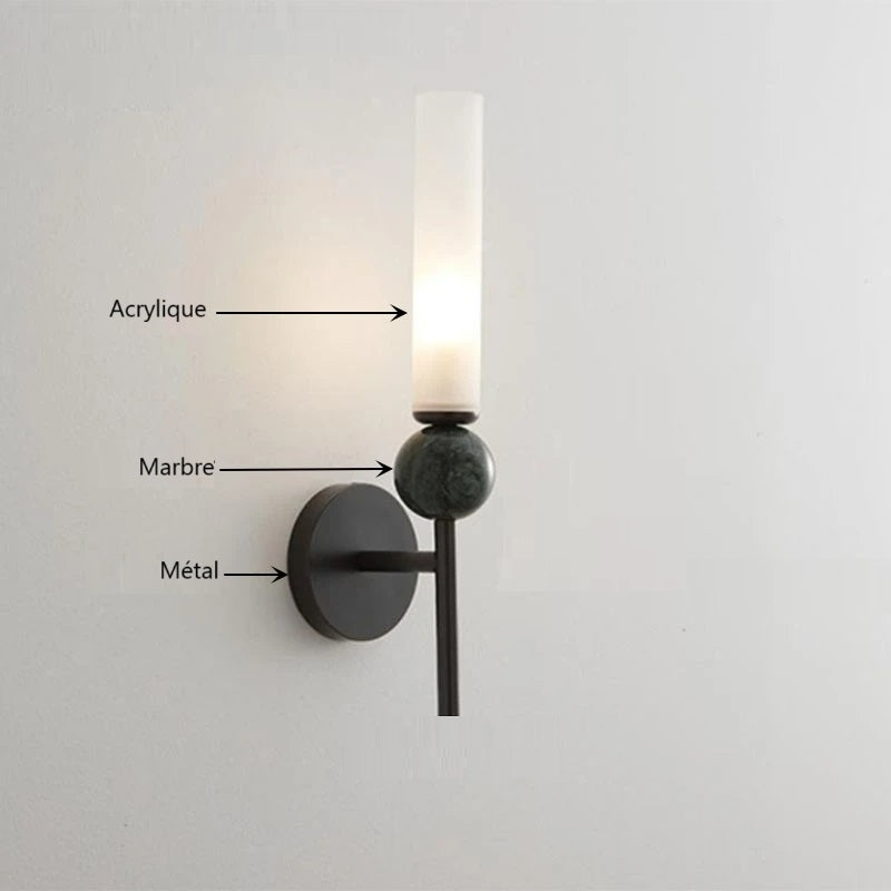 Applique murale LED dorée Vintage en laiton et marbre │ FLUTE