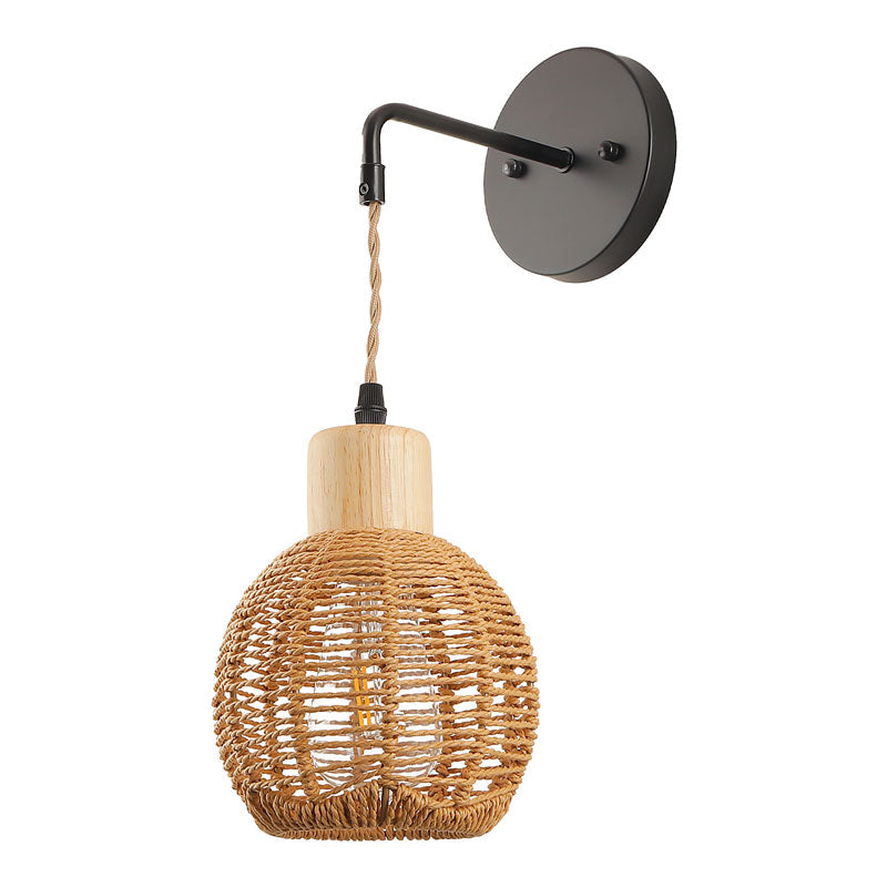 Applique murale en rotin suspendue vintage en forme de boule │ ODLO