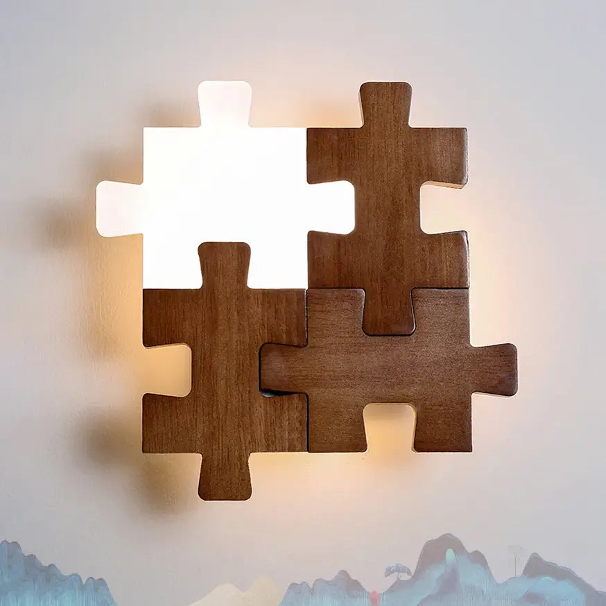 Applique murale LED moderne en bois et acrylique│ PUZZLE