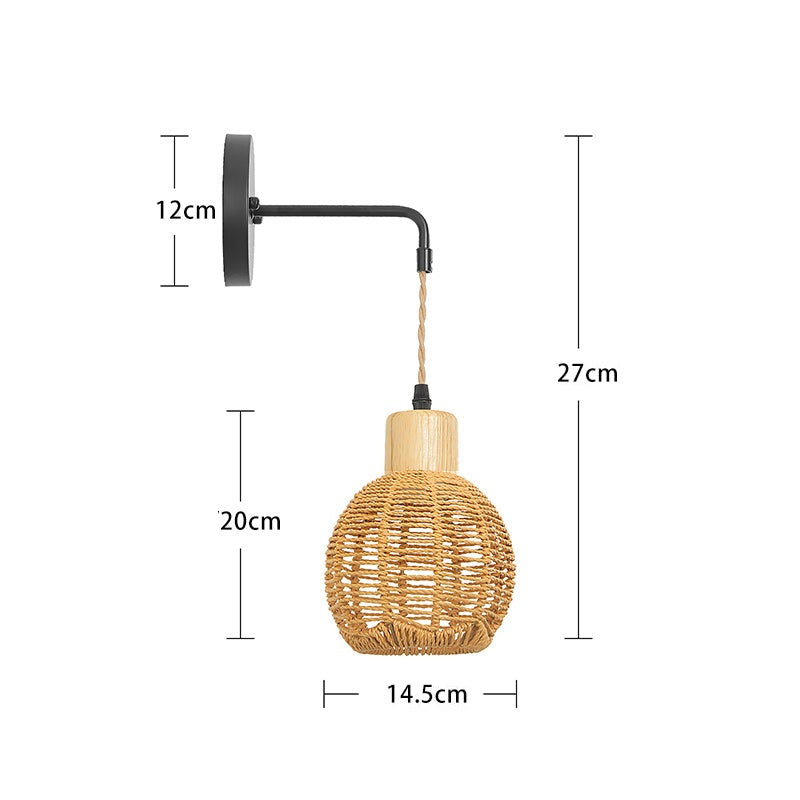 Applique murale en rotin suspendue vintage en forme de boule │ ODLO