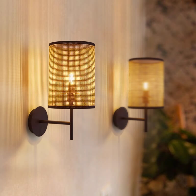 Applique murale en rotin cylindrique noir │ LUMIA