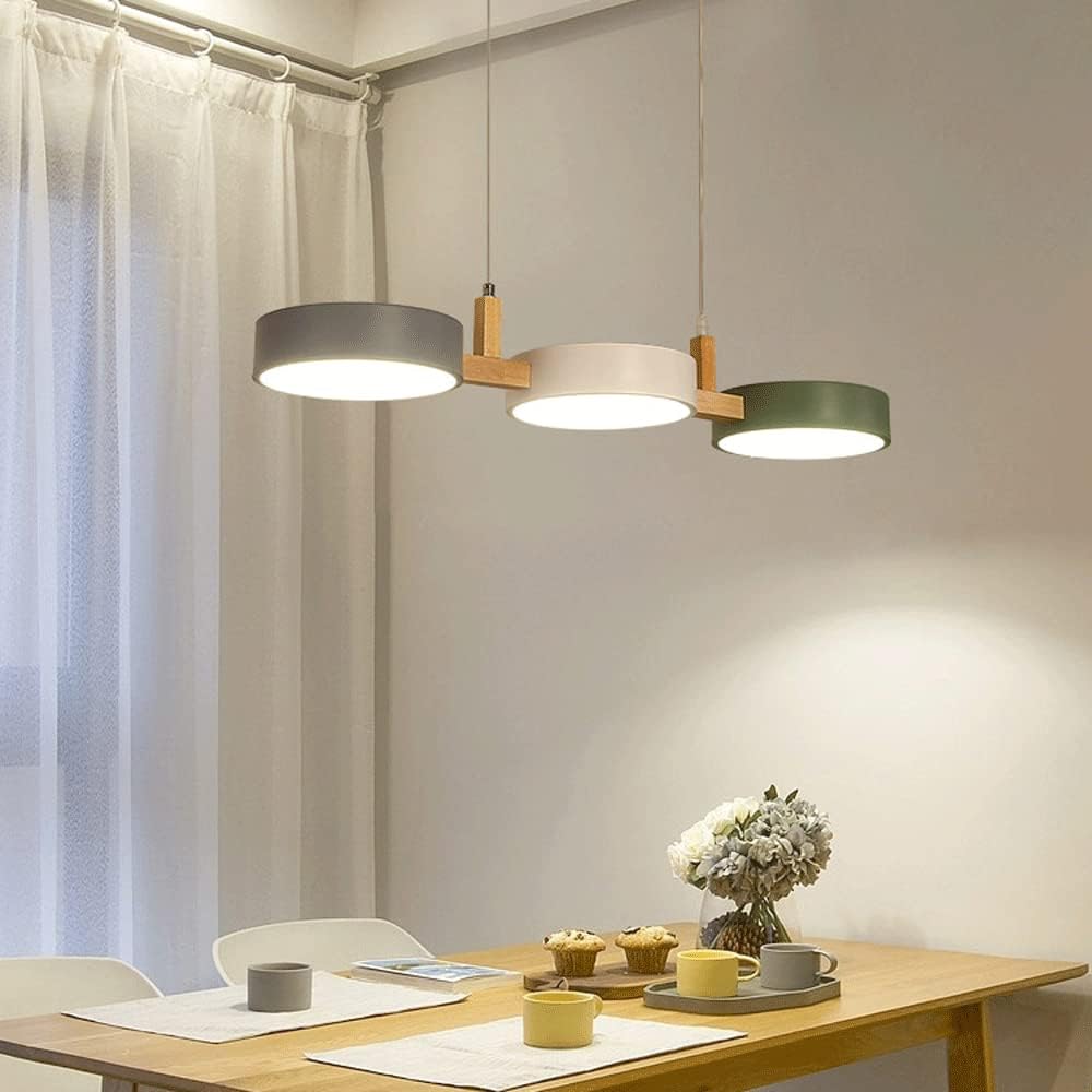 Suspension îlot cuisine LED Scandinave en métal et en bois TELOA
