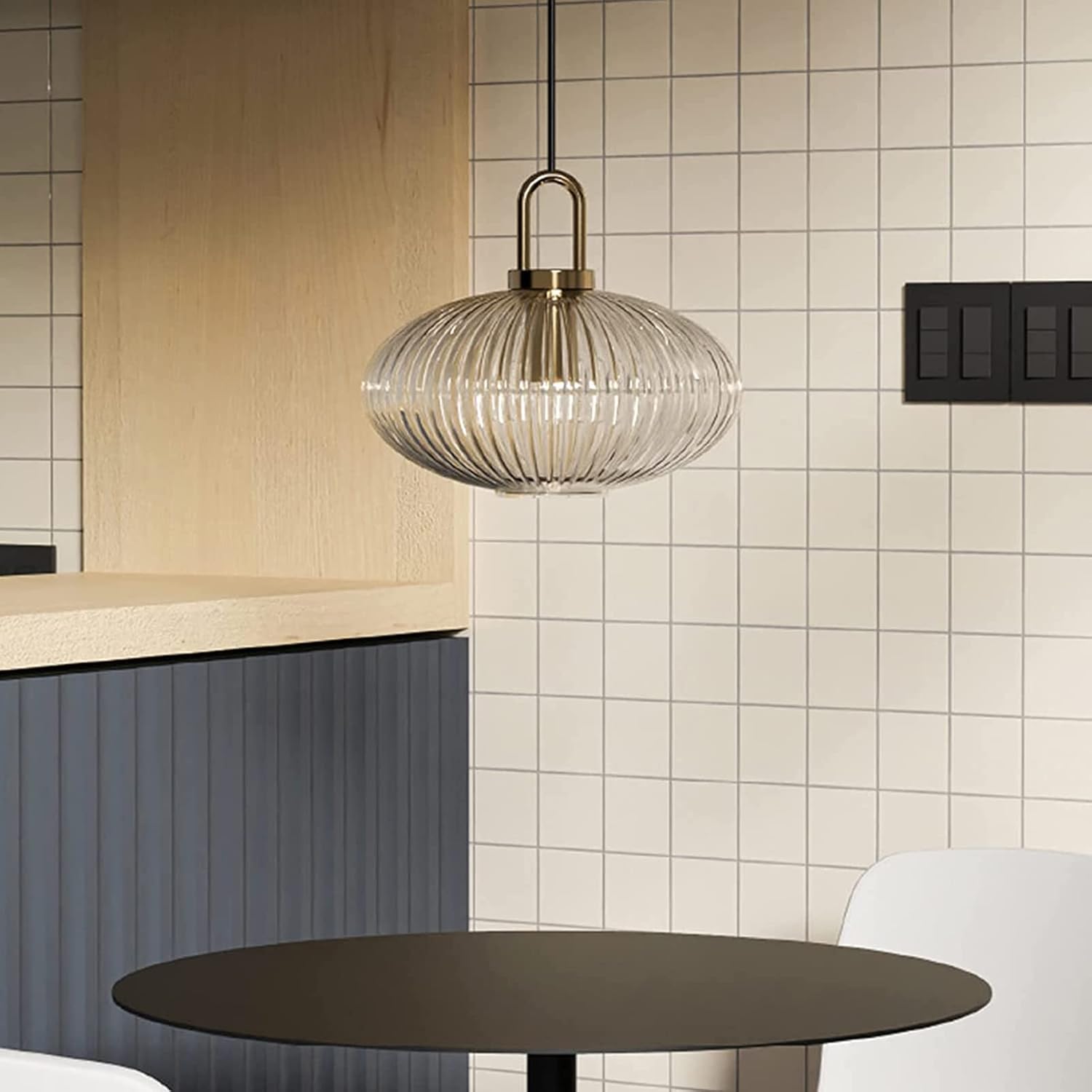 Suspension en verre strié vintage NARA