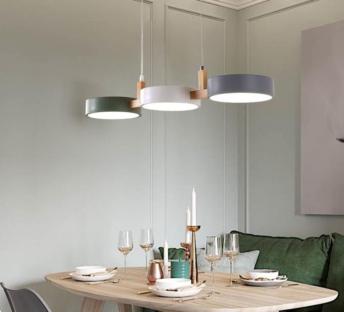 Suspension îlot cuisine LED Scandinave en métal et en bois TELOA