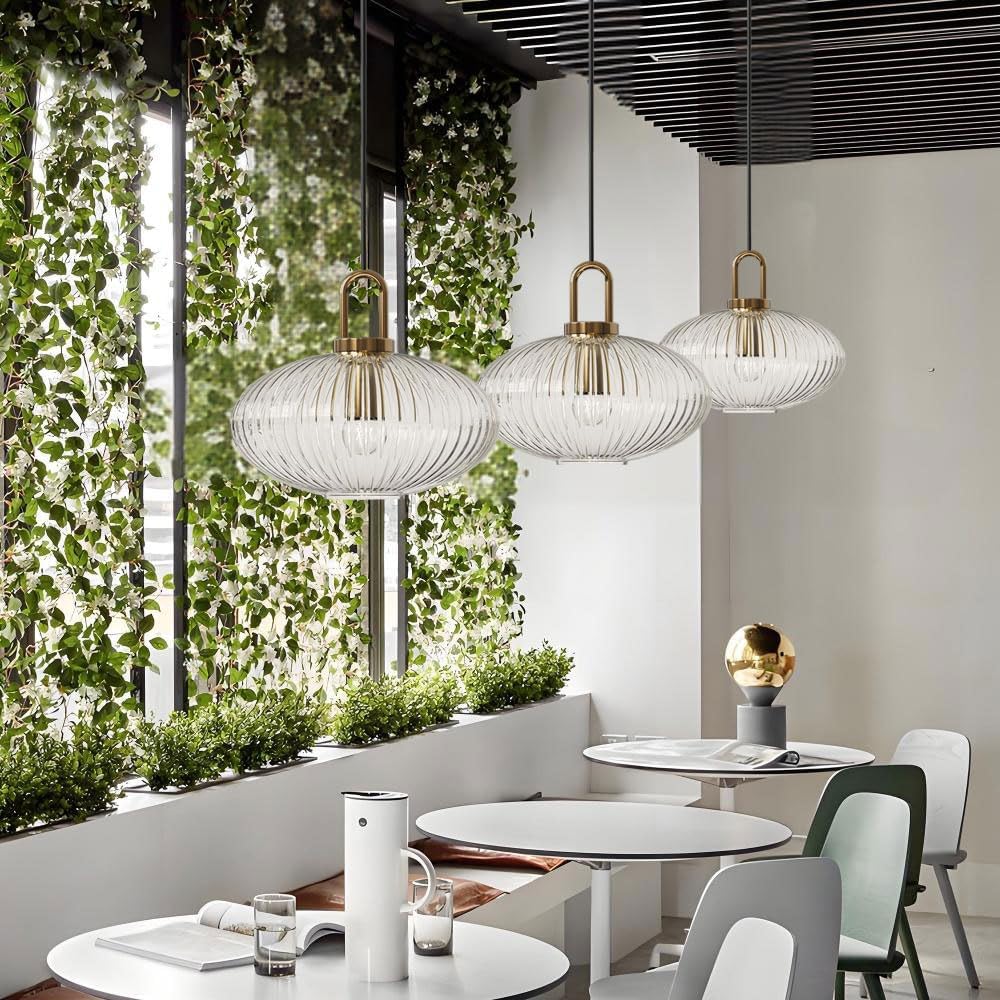 Suspension en verre strié vintage NARA