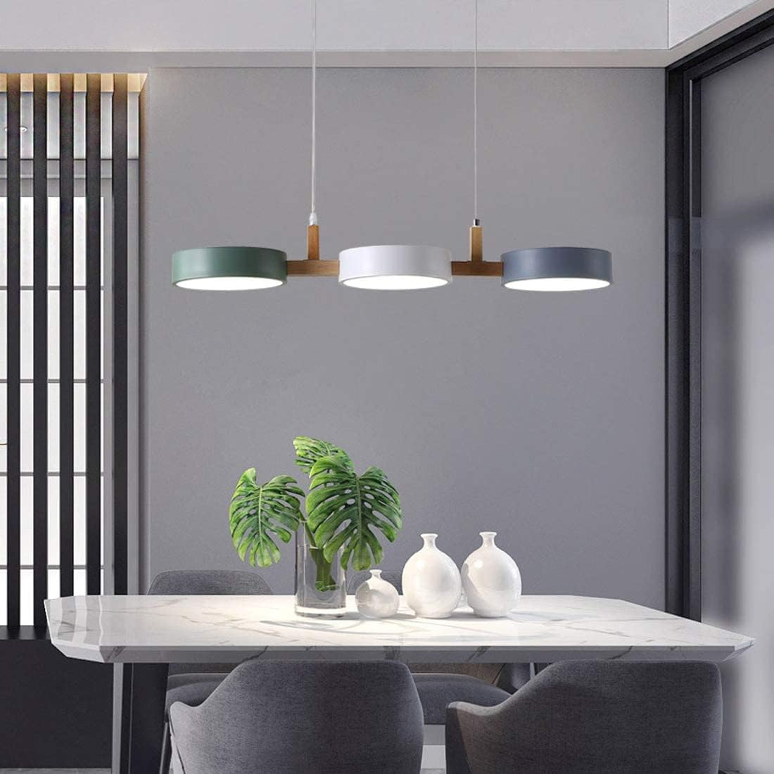 Suspension îlot cuisine LED Scandinave en métal et en bois TELOA