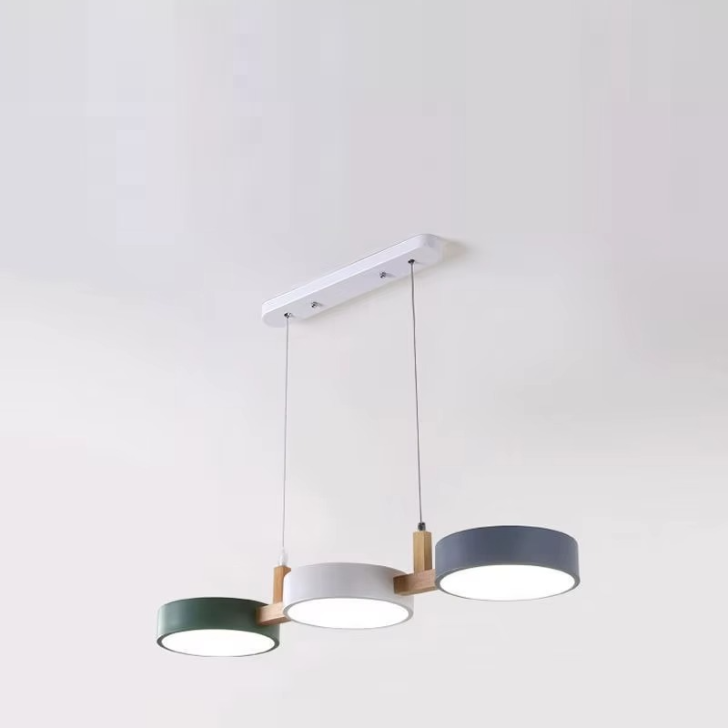 Suspension îlot cuisine LED Scandinave en métal et en bois TELOA