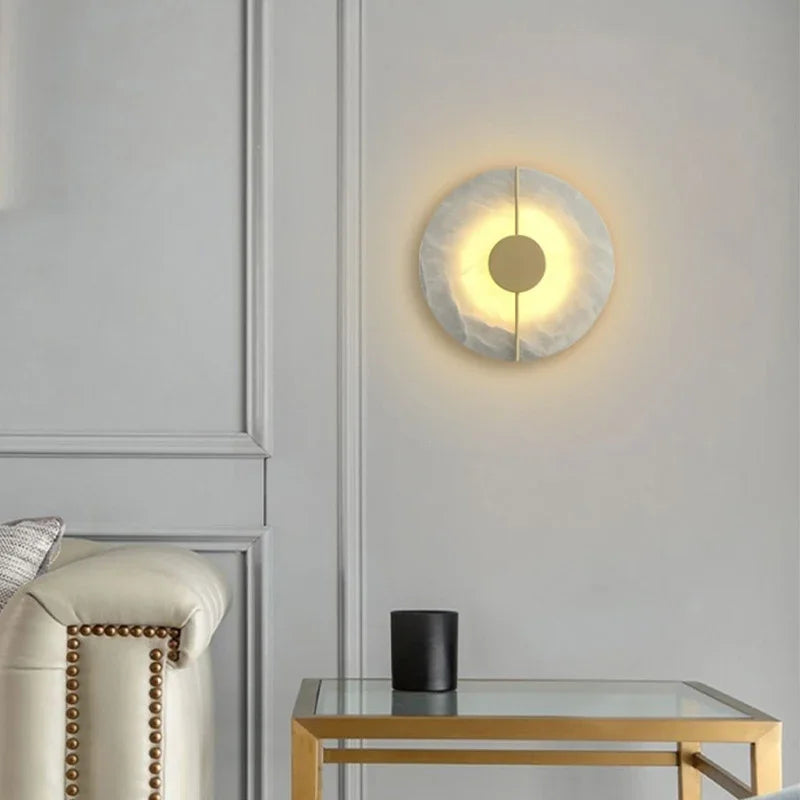 Applique murale LED ronde en marbre et en laiton AZRO