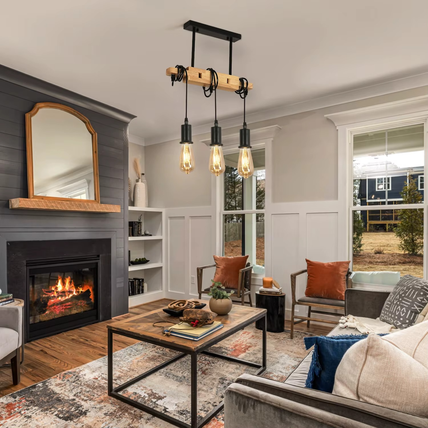 Suspension industrielle en bois FANA