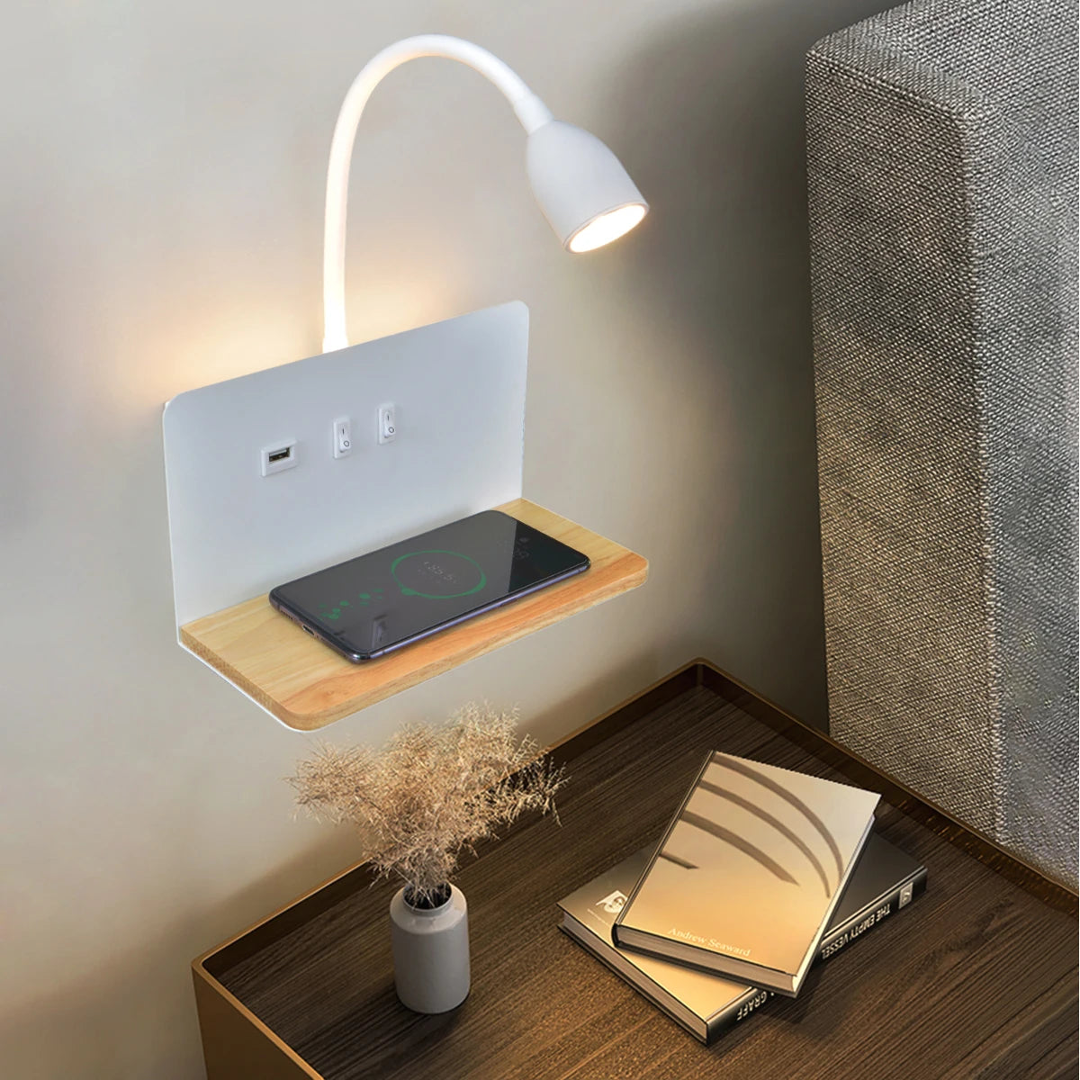Applique murale LED avec double source lumineuse et chargeur induction │ IZNAT