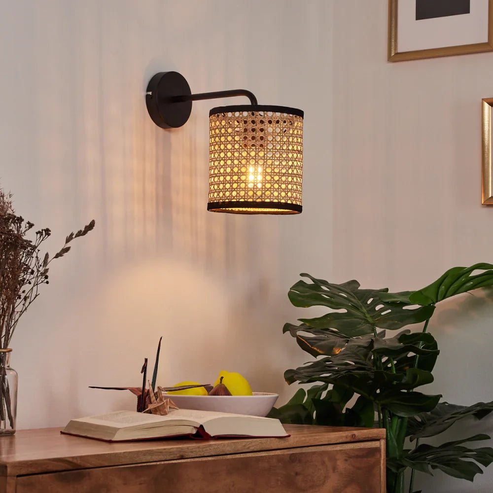Applique murale en rotin noir vintage │ REDO - product_type_Floor lamp arc