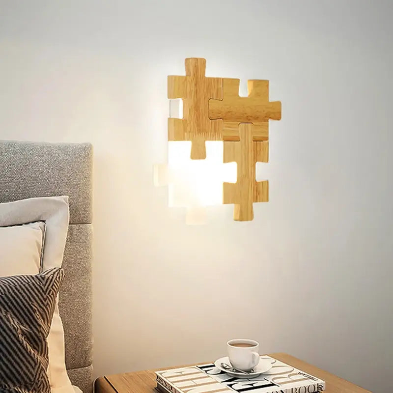 Applique murale LED moderne en bois et acrylique│ PUZZLE