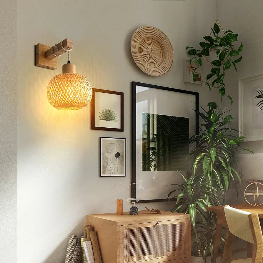 Applique murale suspendue en rotin sphérique style japonais │ ATNOZ
