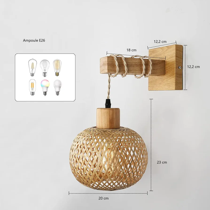 Applique murale suspendue en rotin sphérique style japonais │ ATNOZ
