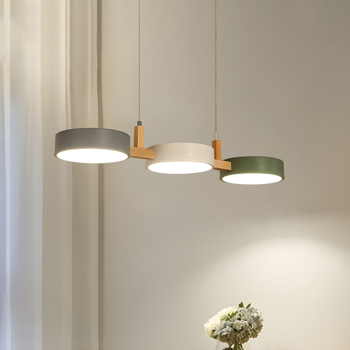 Suspension îlot cuisine LED Scandinave en métal et en bois TELOA