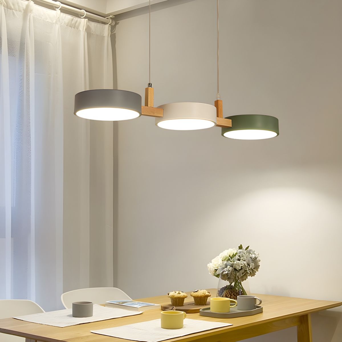 Suspension îlot cuisine LED Scandinave en métal et en bois TELOA