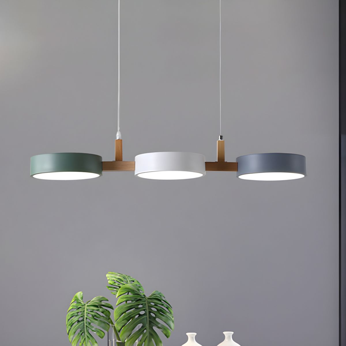 Suspension îlot cuisine LED Scandinave en métal et en bois TELOA