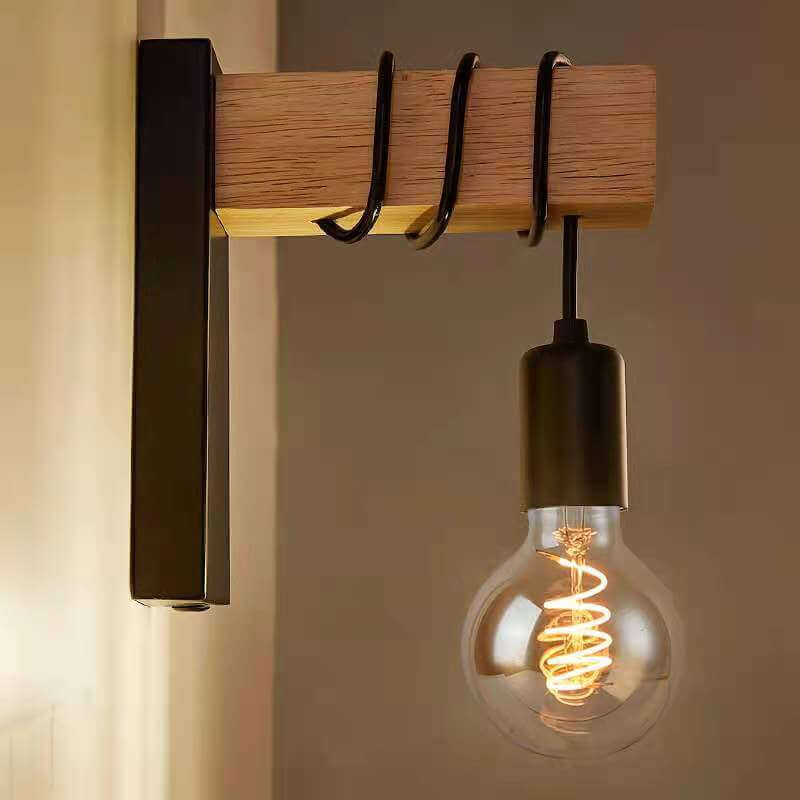 Applique murale vintage en métal et bois au design minimaliste│ ELEONA