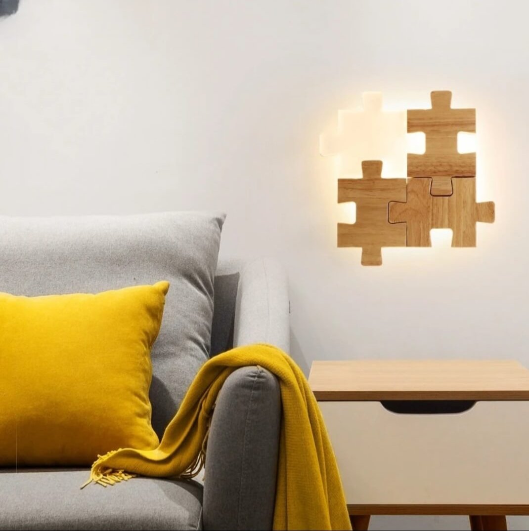 Applique murale LED moderne en bois et acrylique│ PUZZLE