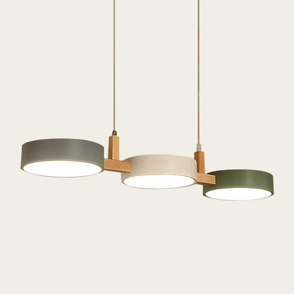 Suspension îlot cuisine LED Scandinave en métal et en bois TELOA