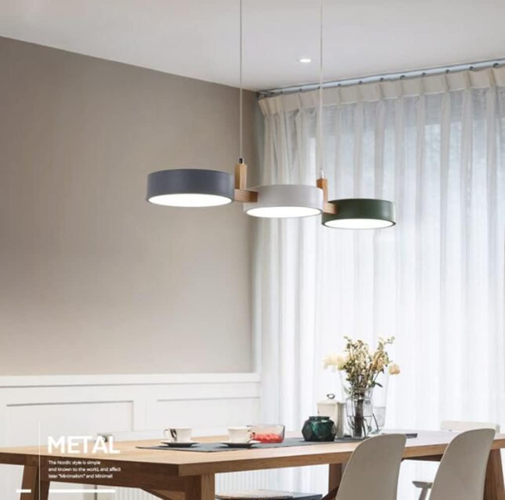 Suspension îlot cuisine LED Scandinave en métal et en bois TELOA