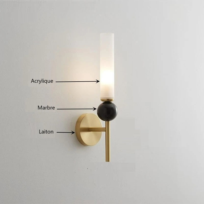 Applique murale LED dorée Vintage en laiton et marbre │ FLUTE