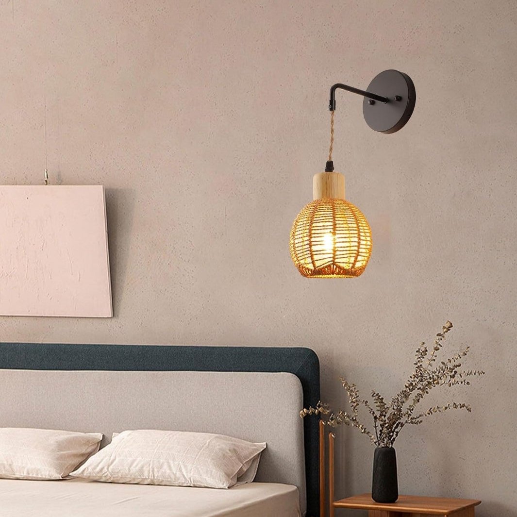 Applique murale en rotin suspendue vintage en forme de boule │ ODLO