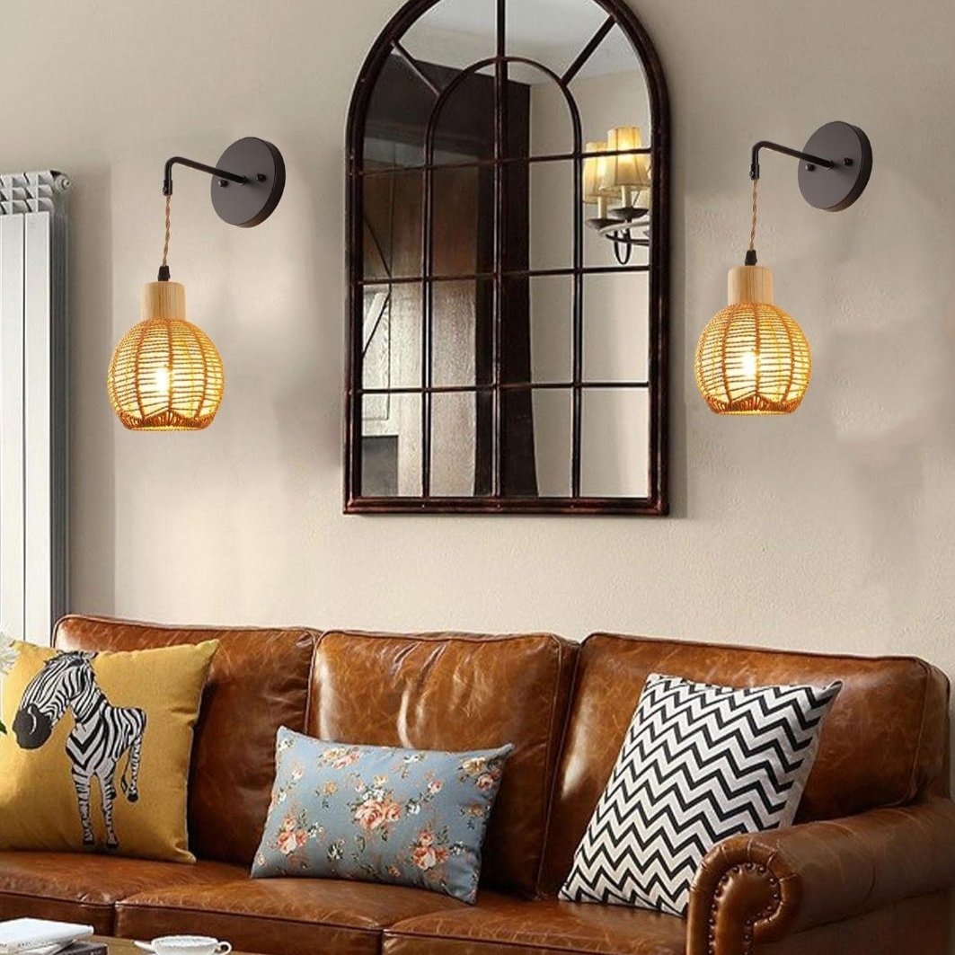 Applique murale en rotin suspendue vintage en forme de boule │ ODLO