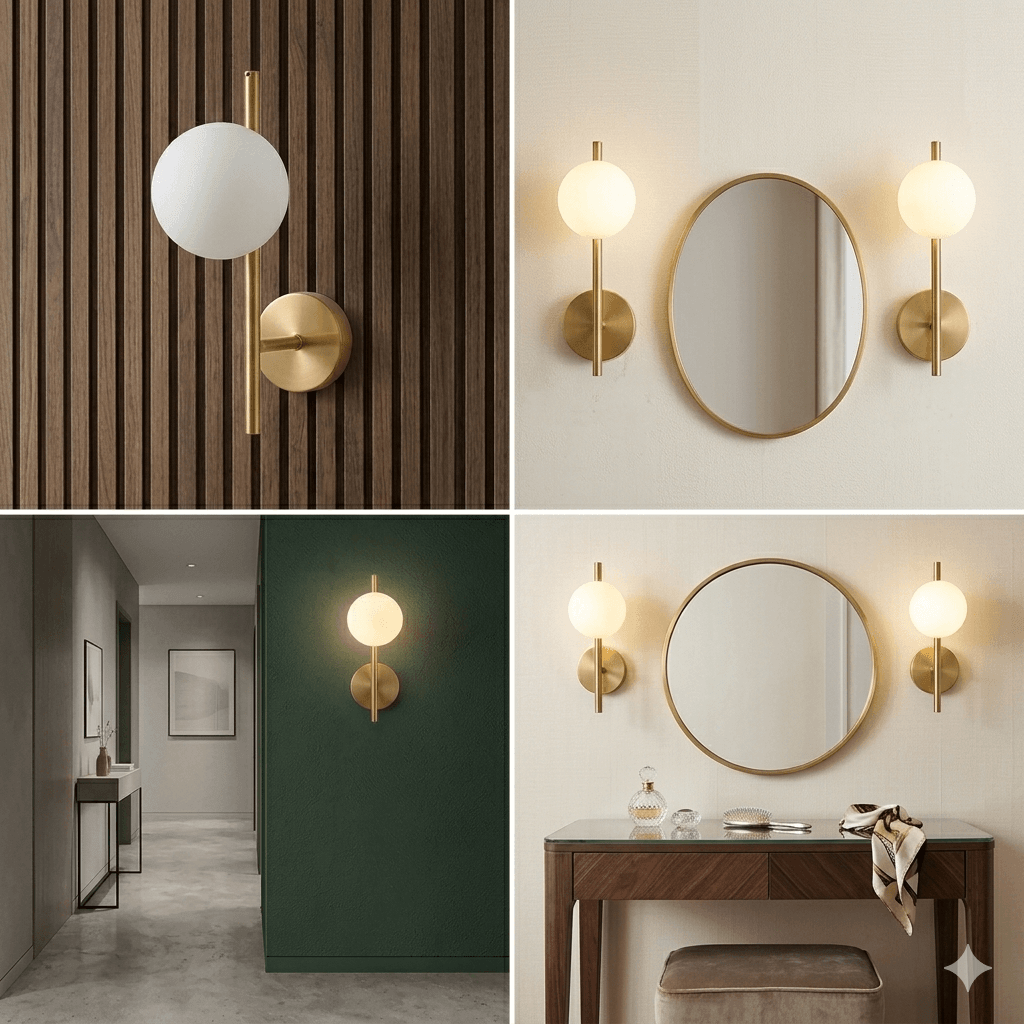 Applique murale dorée avec abat - jour globe en verre opaline et laiton VENUS - product_type_Atelier Luisiano