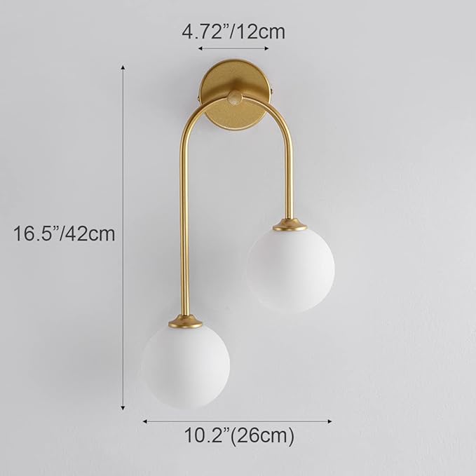 Applique murale double doré en laiton avec abat - jour globe en verre opaline KENNY - product_type_Atelier Luisiano
