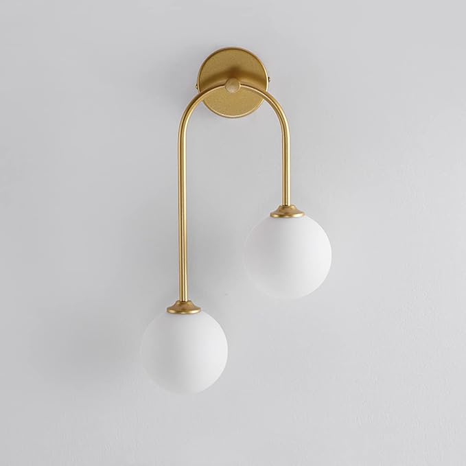 Applique murale double doré en laiton avec abat - jour globe en verre opaline KENNY - product_type_Atelier Luisiano