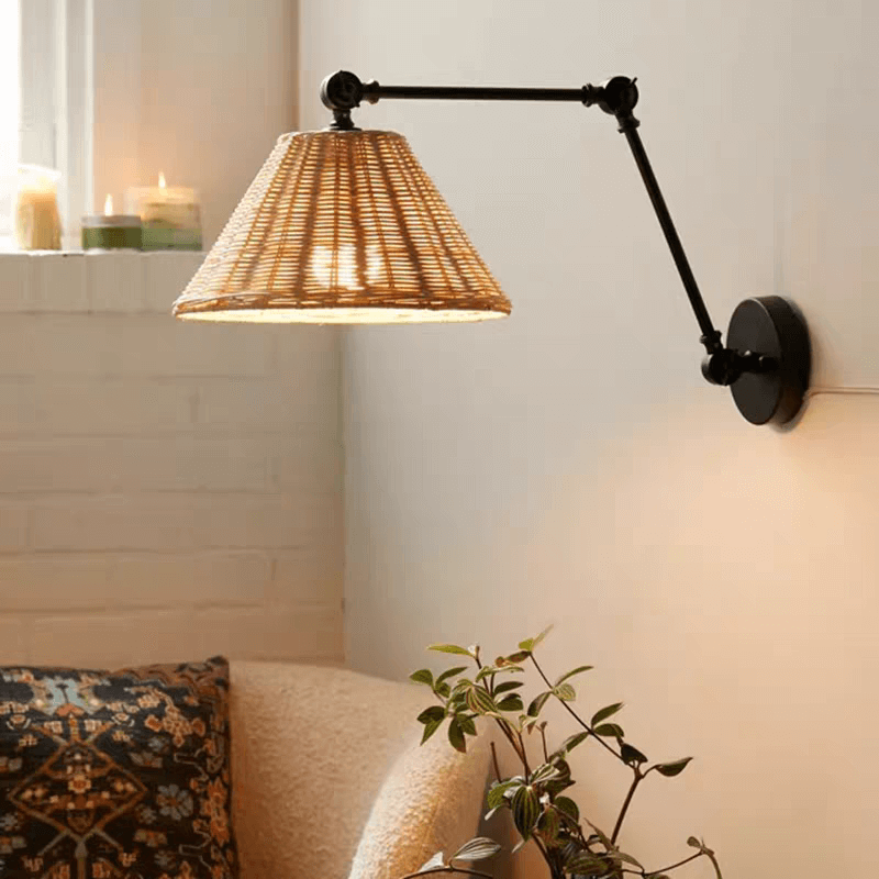Applique murale en rotin avec bras articulé japonais │ TARBO - product_type_Floor lamp arc