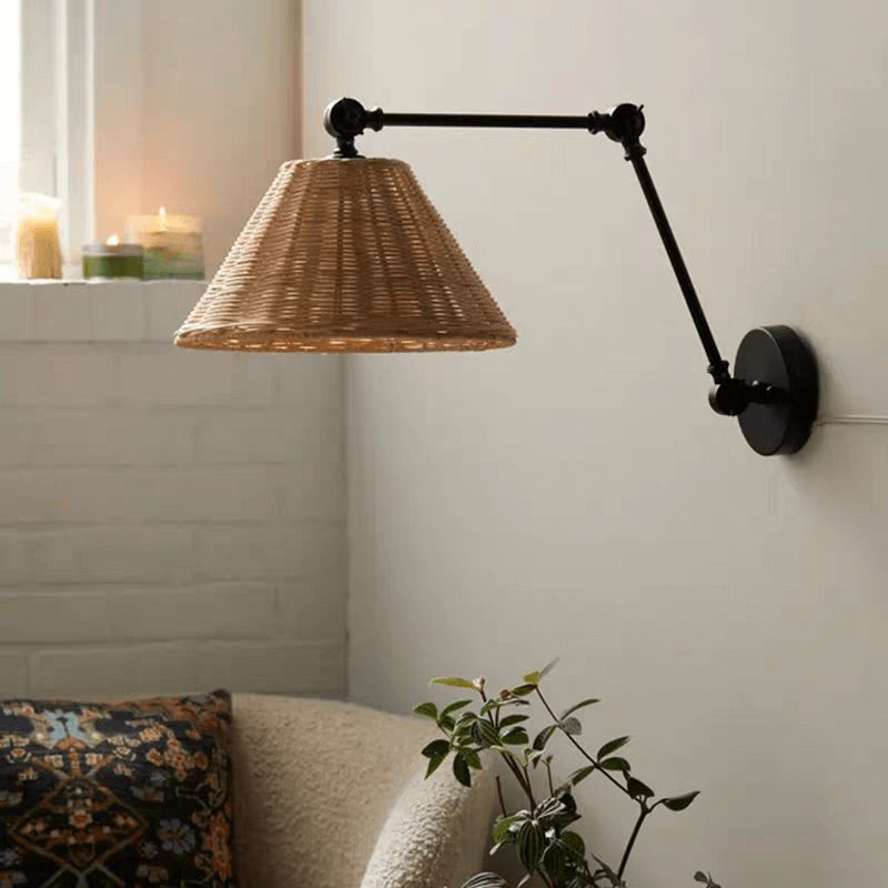 Applique murale en rotin avec bras articulé japonais │ TARBO - product_type_Floor lamp arc