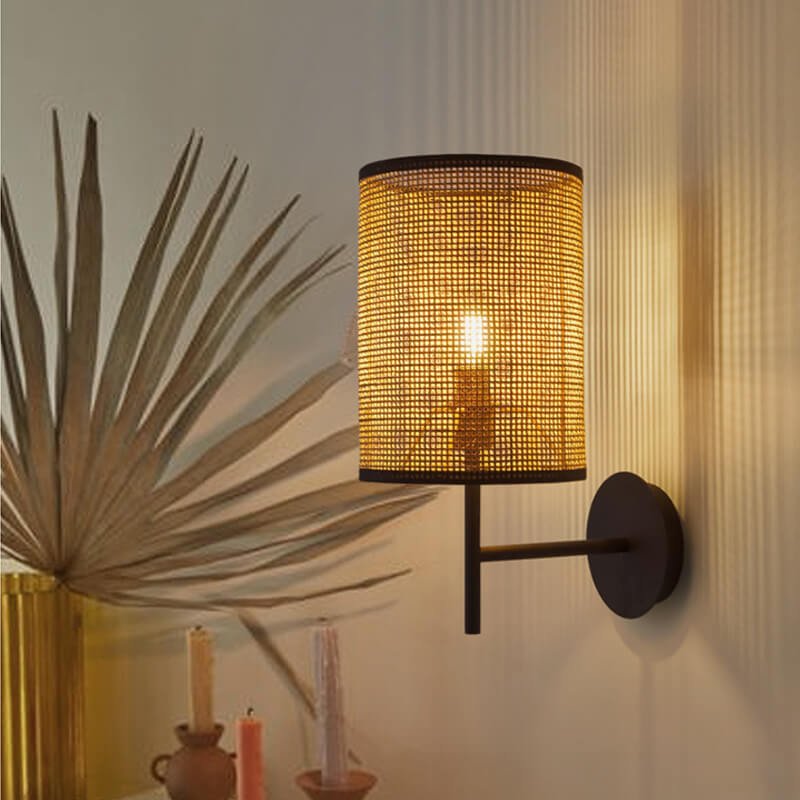 Applique murale en rotin cylindrique noir │ LUMIA - product_type_Floor lamp arc