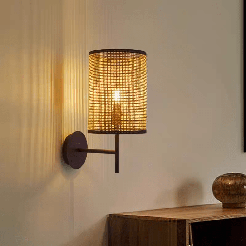 Applique murale en rotin cylindrique noir │ LUMIA - product_type_Floor lamp arc