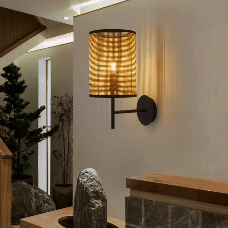Applique murale en rotin cylindrique noir │ LUMIA - product_type_Floor lamp arc