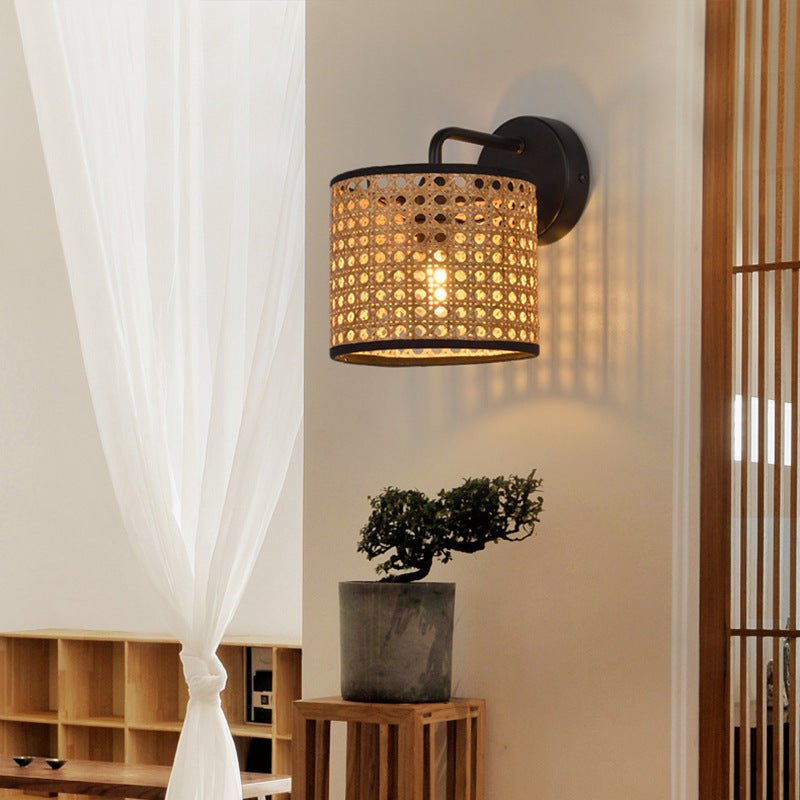 Applique murale en rotin noir vintage │ REDO - product_type_Floor lamp arc