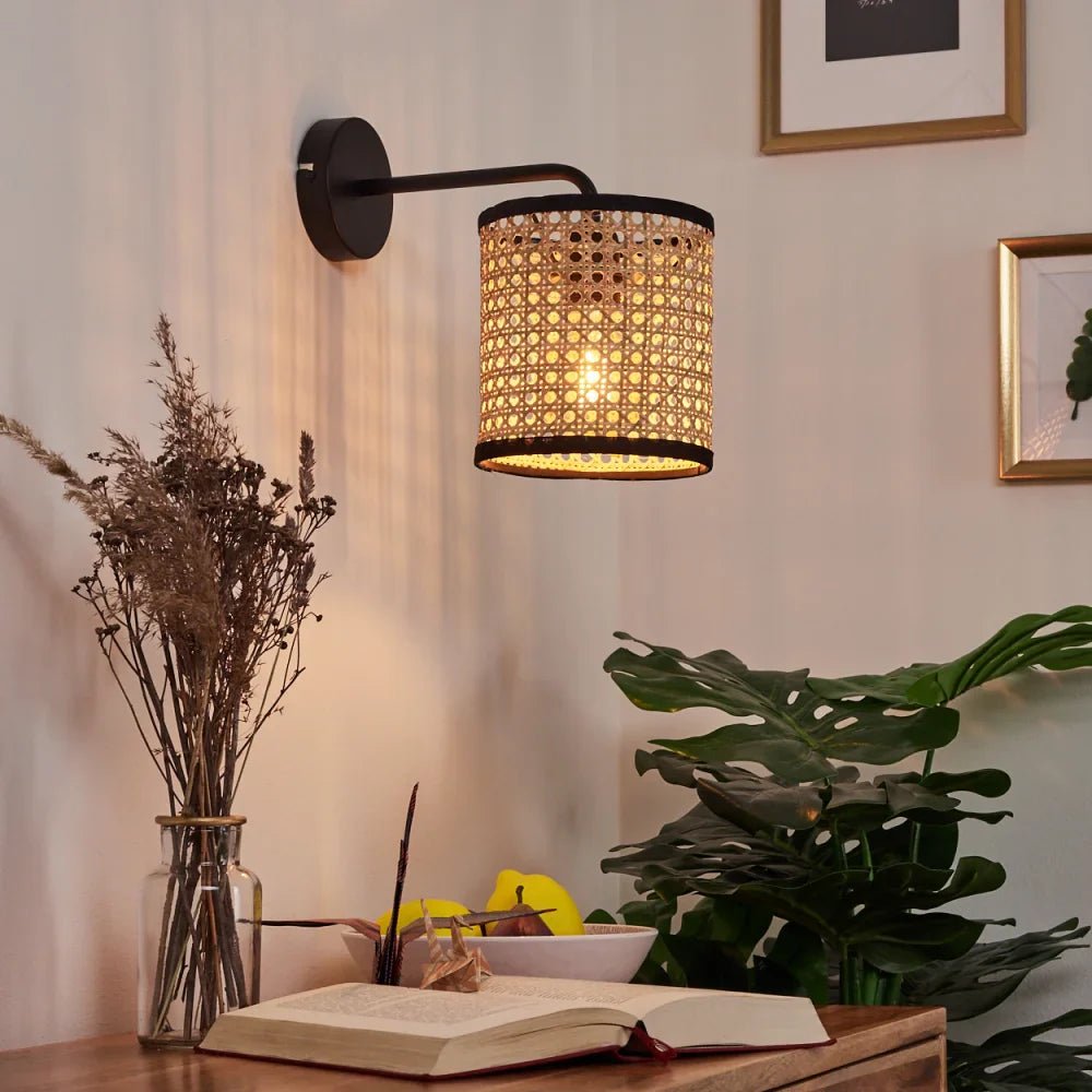 Applique murale en rotin noir vintage │ REDO - product_type_Floor lamp arc