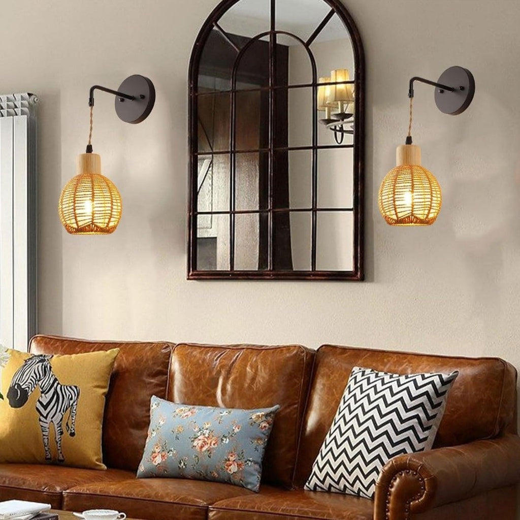 Applique murale suspendue en corde tissée bohème en forme de boule │ ODLO - product_type_Floor lamp arc