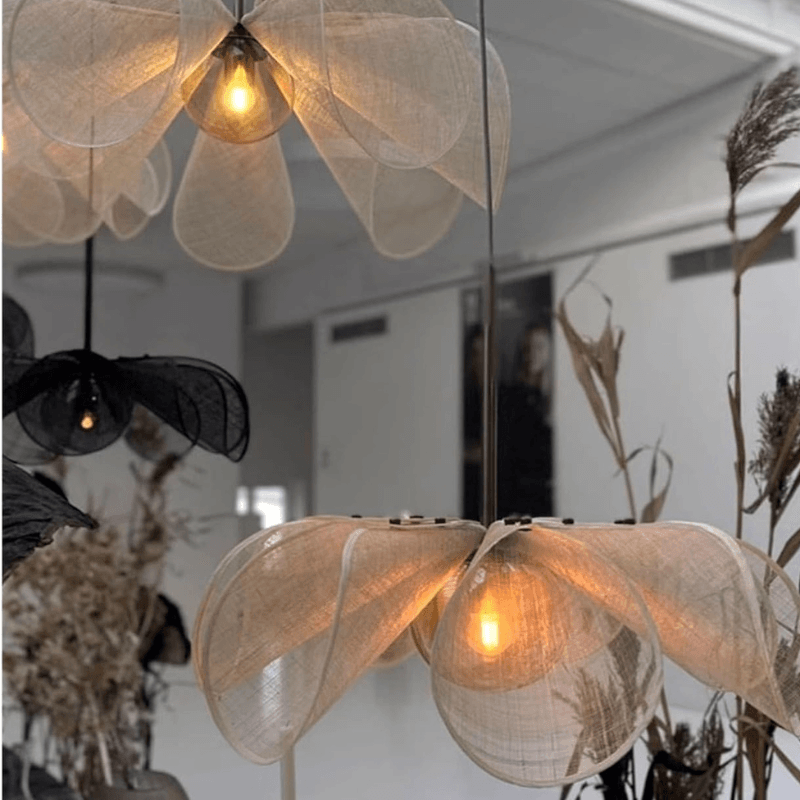 Grande suspension fleur en fibres de bananier │ORTENCIA - product_type_Floor lamp arc