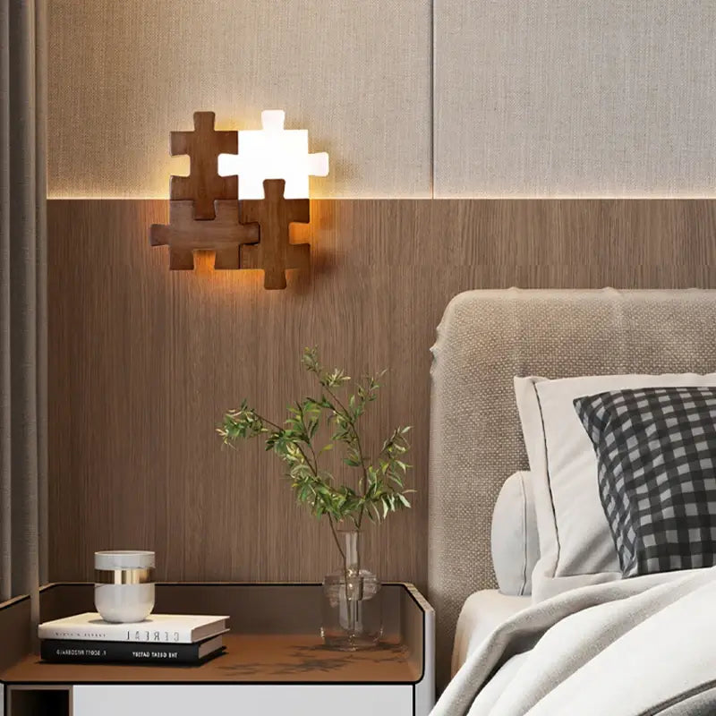 Applique murale LED moderne en bois et acrylique│ PUZZLE