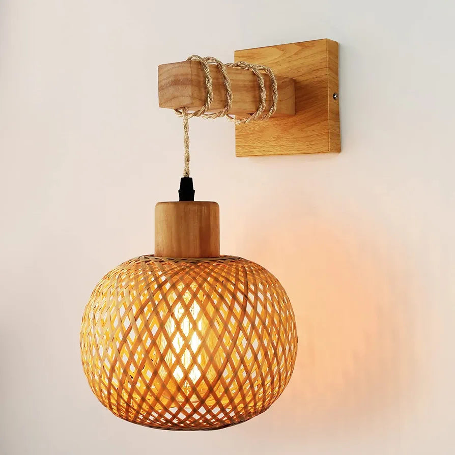 Applique murale suspendue en rotin sphérique style japonais │ ATNOZ
