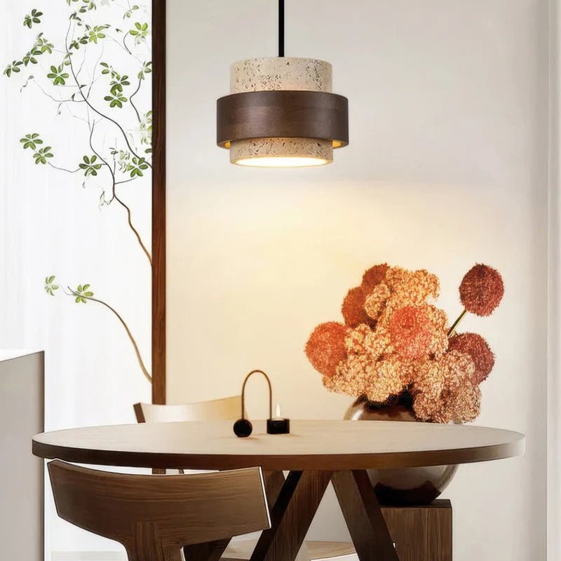 Suspension cylindrique en travertin et en bois DENIZE - product_type_Atelier Luisiano