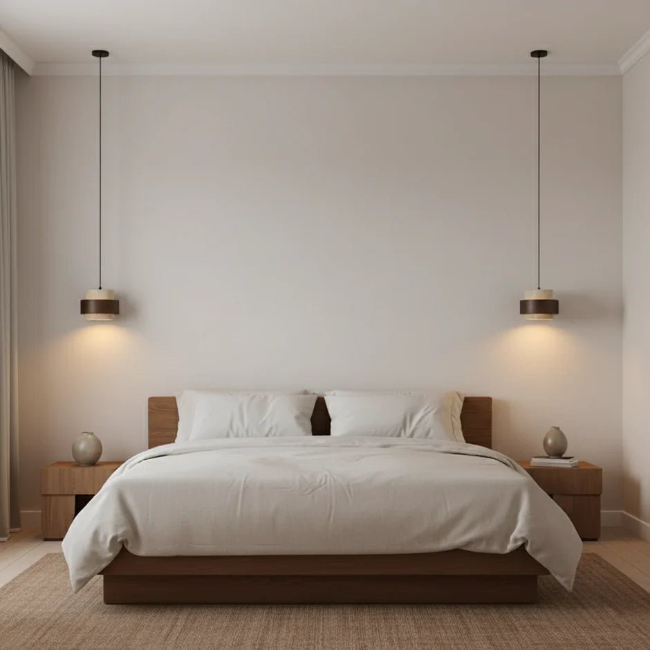 Suspension cylindrique en travertin et en bois DENIZE - product_type_Atelier Luisiano