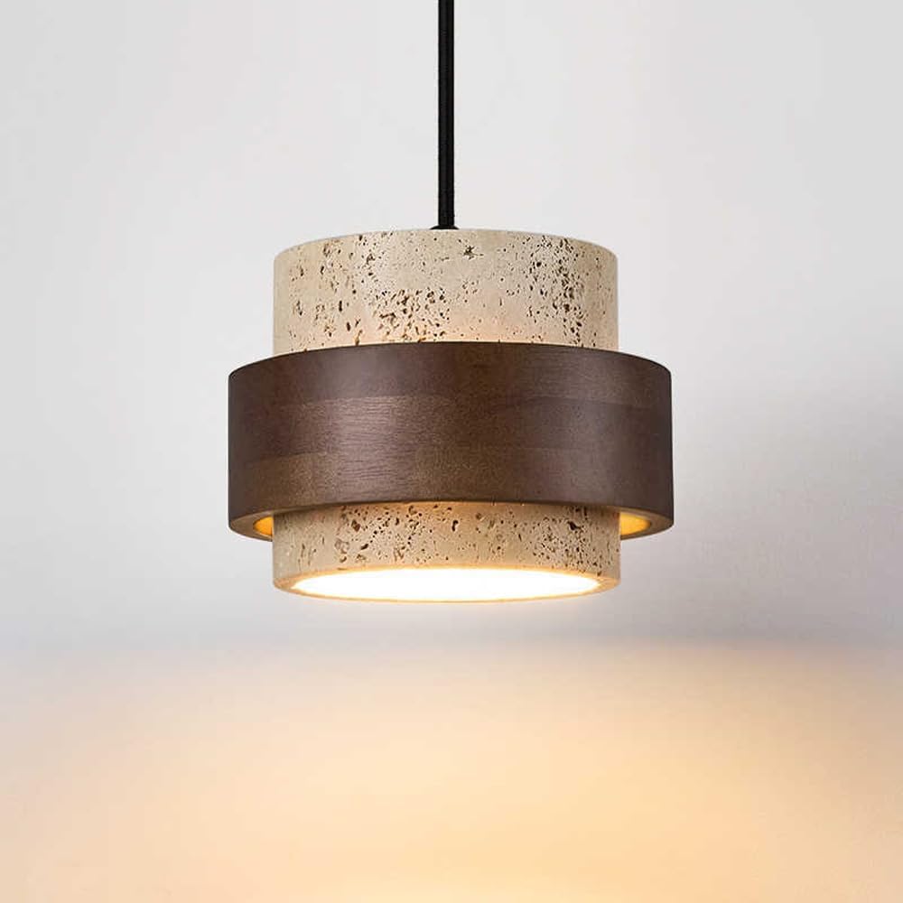 Suspension cylindrique en travertin et en bois DENIZE - product_type_Atelier Luisiano